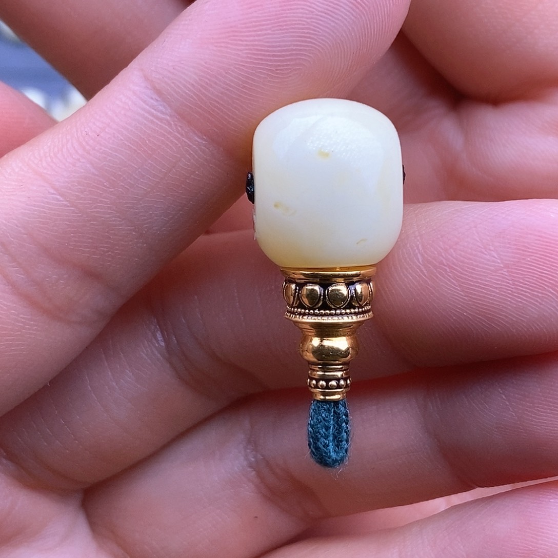 琥珀裸石18K金镶嵌纯*13mm 蜜蜡三通