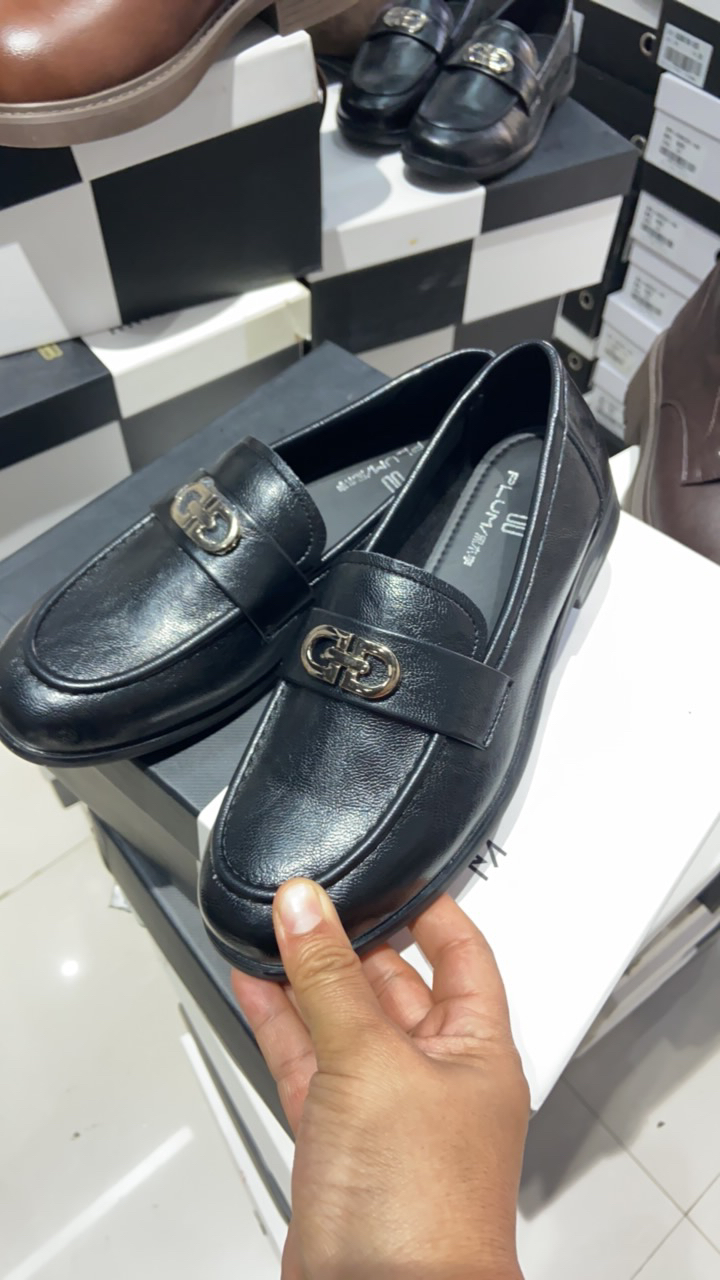 黑木李真皮纯色低跟防水乐福鞋黑色商务豆豆鞋皮鞋女士