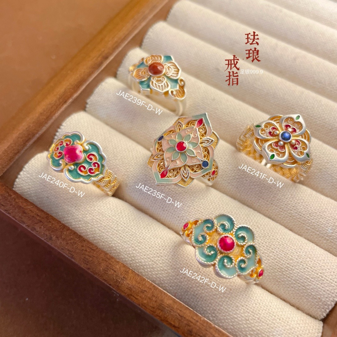 足银戒指 001珐琅描金戒指