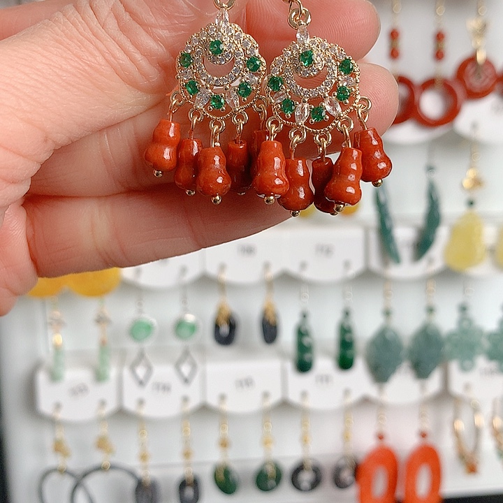 翡翠耳饰银S925镶嵌翡翠