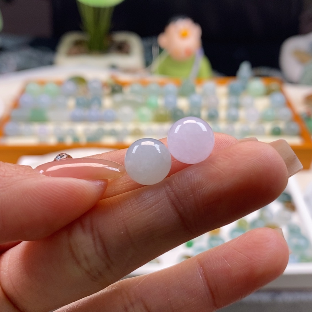 翡翠散珠天然翡翠一对9,8