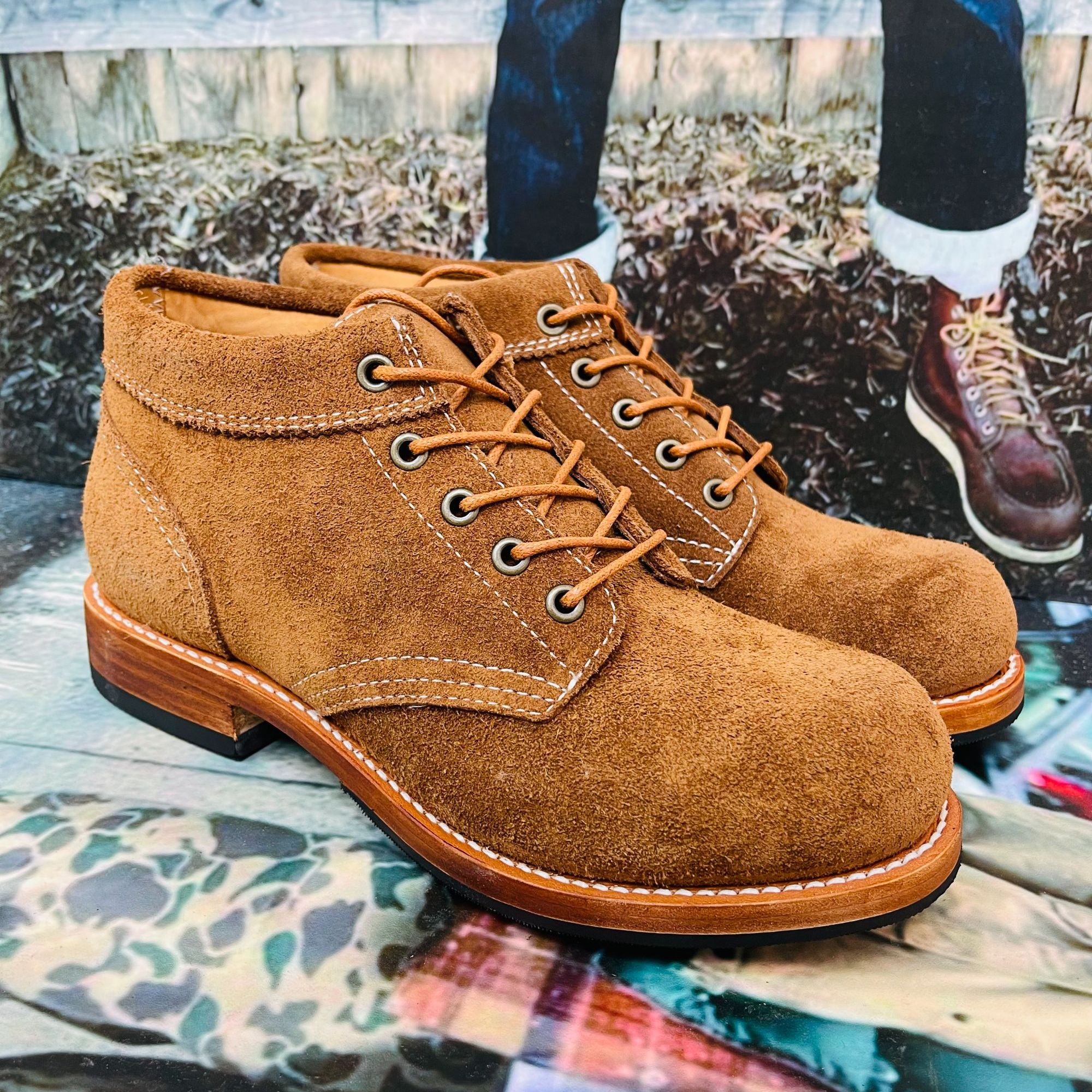 固特异工艺  a01德永胜 丝光反绒头层牛皮   中帮皮底