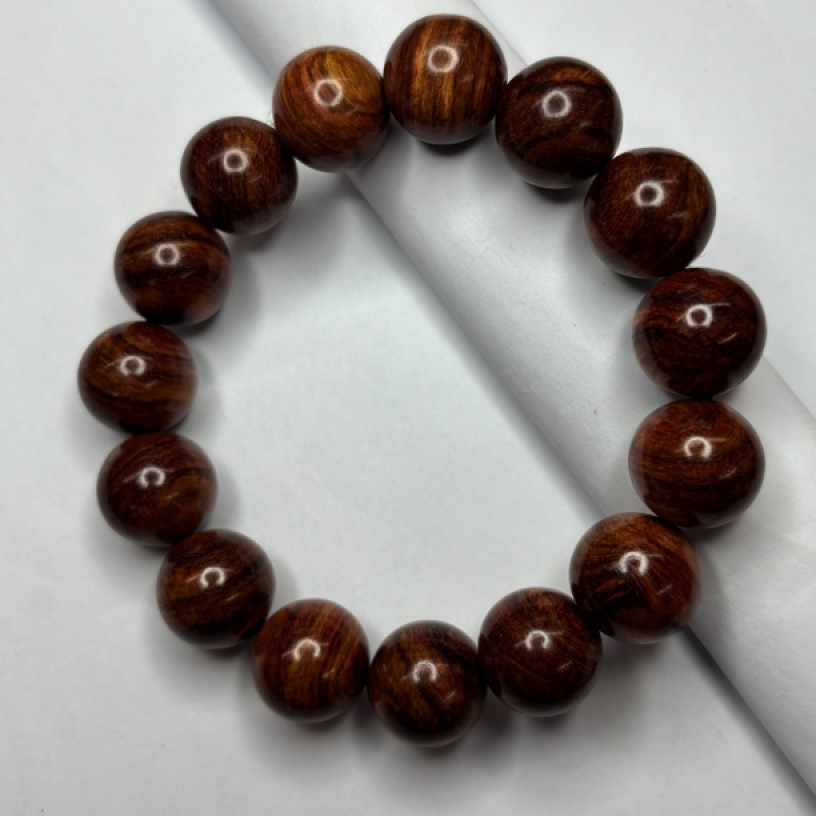 B054 海南黄花梨油梨虎皮纹圆珠15mm手串