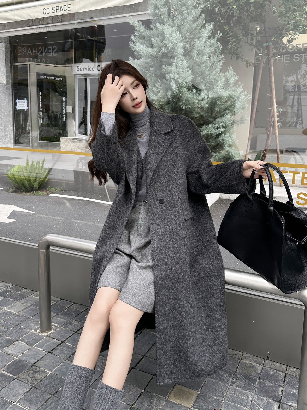 【LEGE】25冬季气质美拉德风长款翻领韩版大衣毛呢外套时尚过膝女