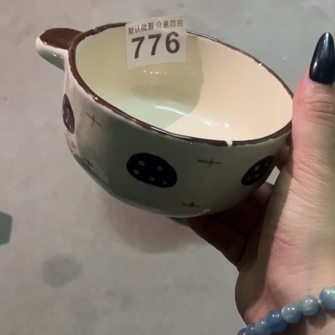 搪瓷瑕疵裂釉星光蘑菇双耳一个776