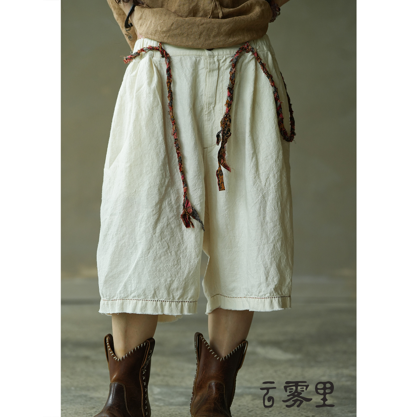 云雾里 原创设计复古文艺松弛感随性自由宽松棉麻混纺中裤 5174