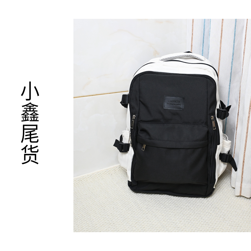 防泼水拉链款简约风竖款百搭日系黑色大学生双肩包