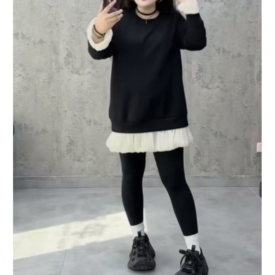 王美丽专享大码定制珠光纱拼卫衣裙6130