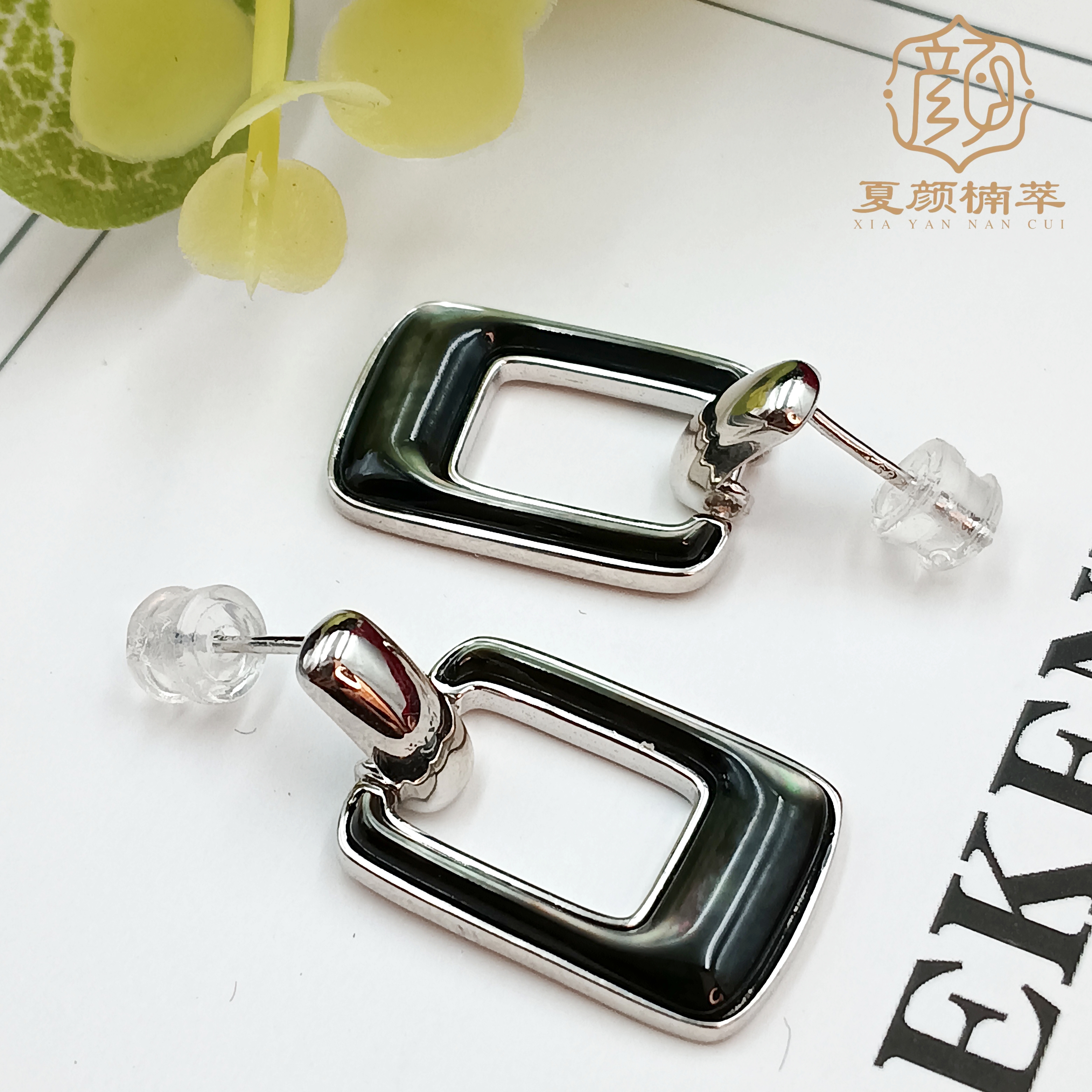 925银仿珍珠耳饰 【夏颜楠萃】S925银 时尚方型耳饰  大气 新款 