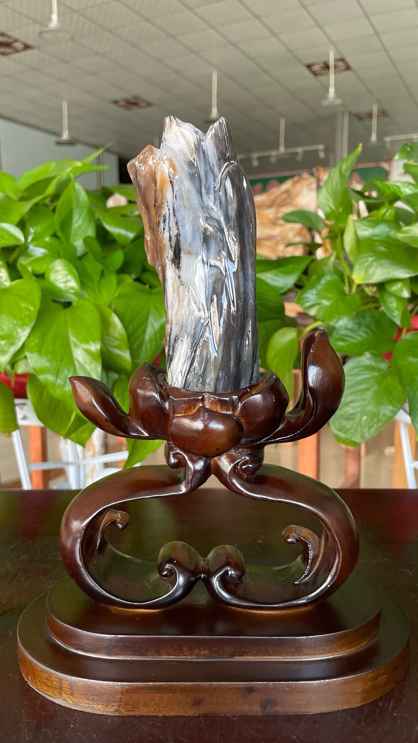 连底座总高26，净高13宽5厚5重1.5天然缅甸树化玉硅化玉木化玉摆件