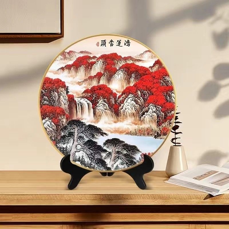 鸿运当头2025新款圆形客厅摆件装饰品装饰画乔迁礼品玄关装饰摆件