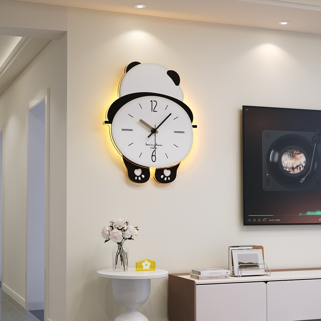 美世达熊猫挂钟2025新款钟表客厅家用时钟挂墙现代简约时尚网红款