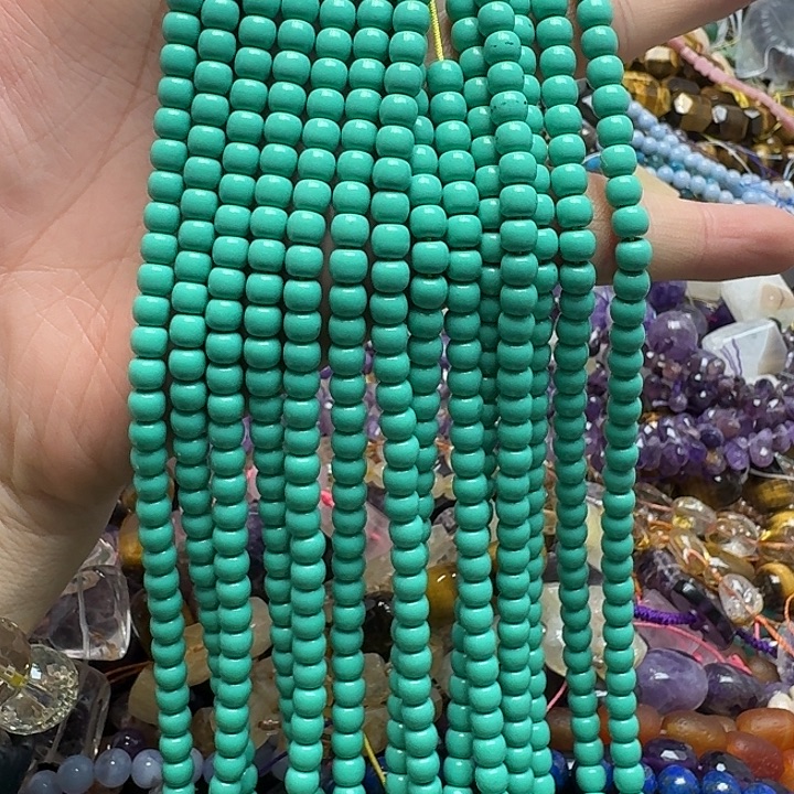 玛瑙/玉髓未镶嵌珠宝半成品一条6mm绿松老型项链