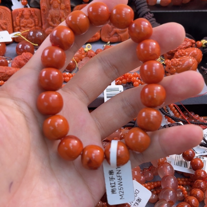 南红玛瑙多样性发一未镶嵌瓦西13mm老型手串柿子红