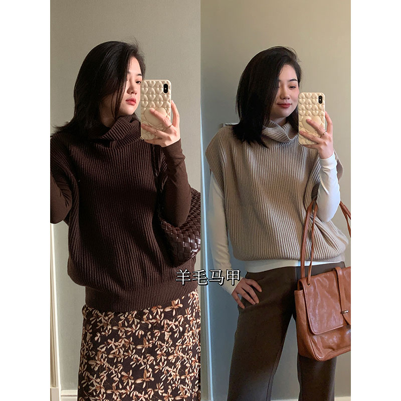 花总吖【叠搭高手】秋冬新款休闲堆堆领羊毛混纺针织马甲R425Z19980