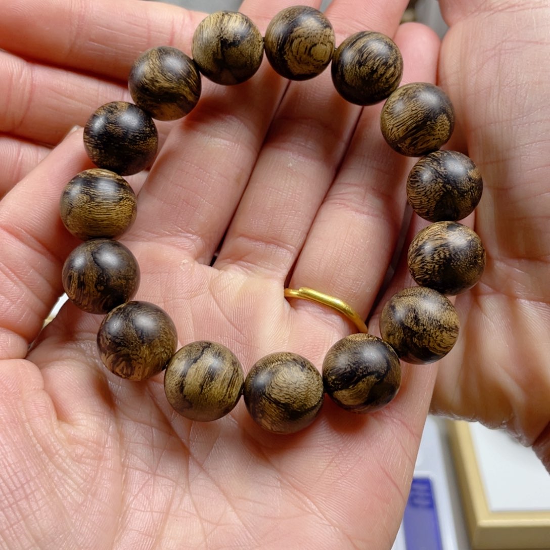 沉香手串晓*越南黄棋楠满瘤疤虎斑纹1.4