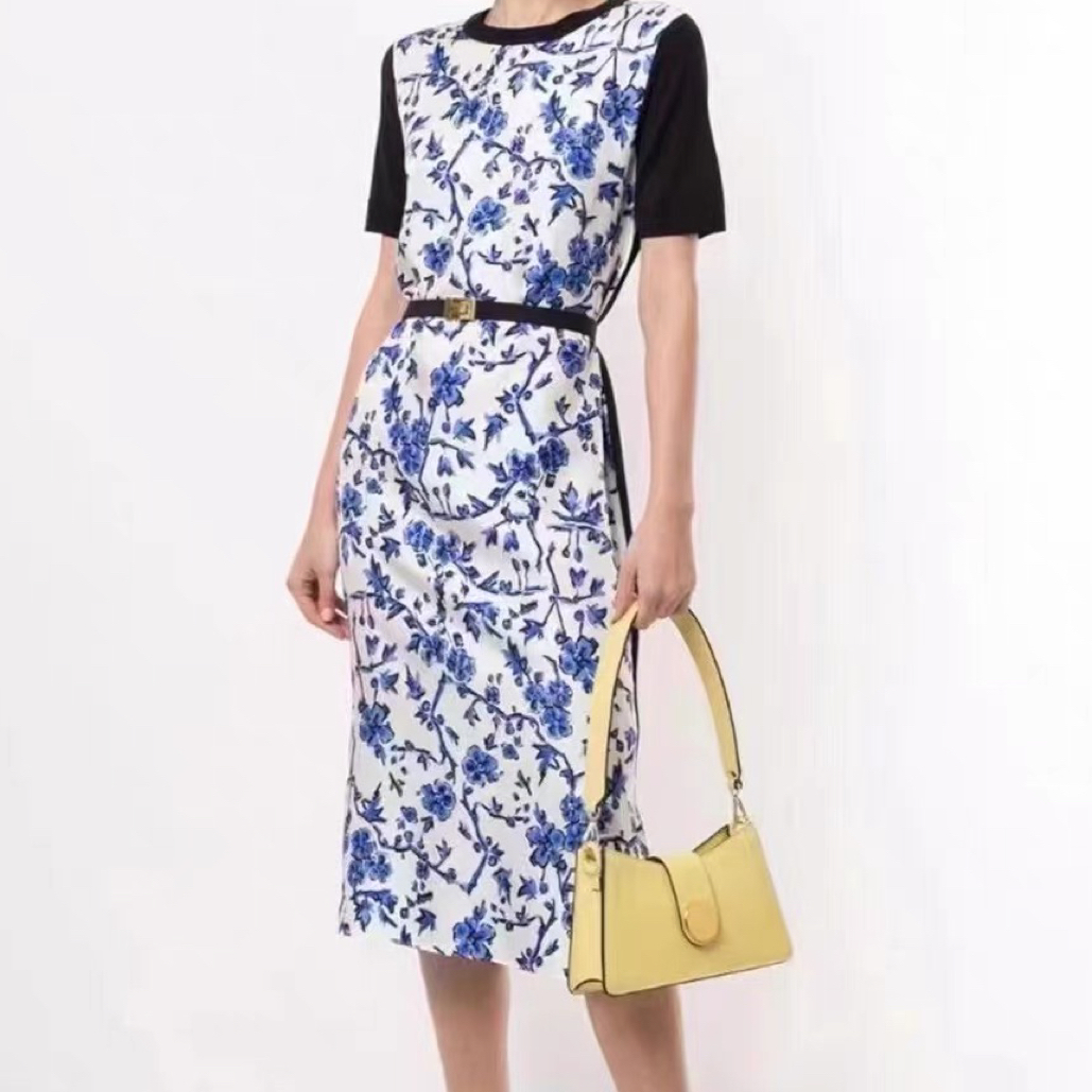 99新 TORY BURCH/汤丽柏琦 拼接羊毛撞色系腰连衣裙/S码/B01836