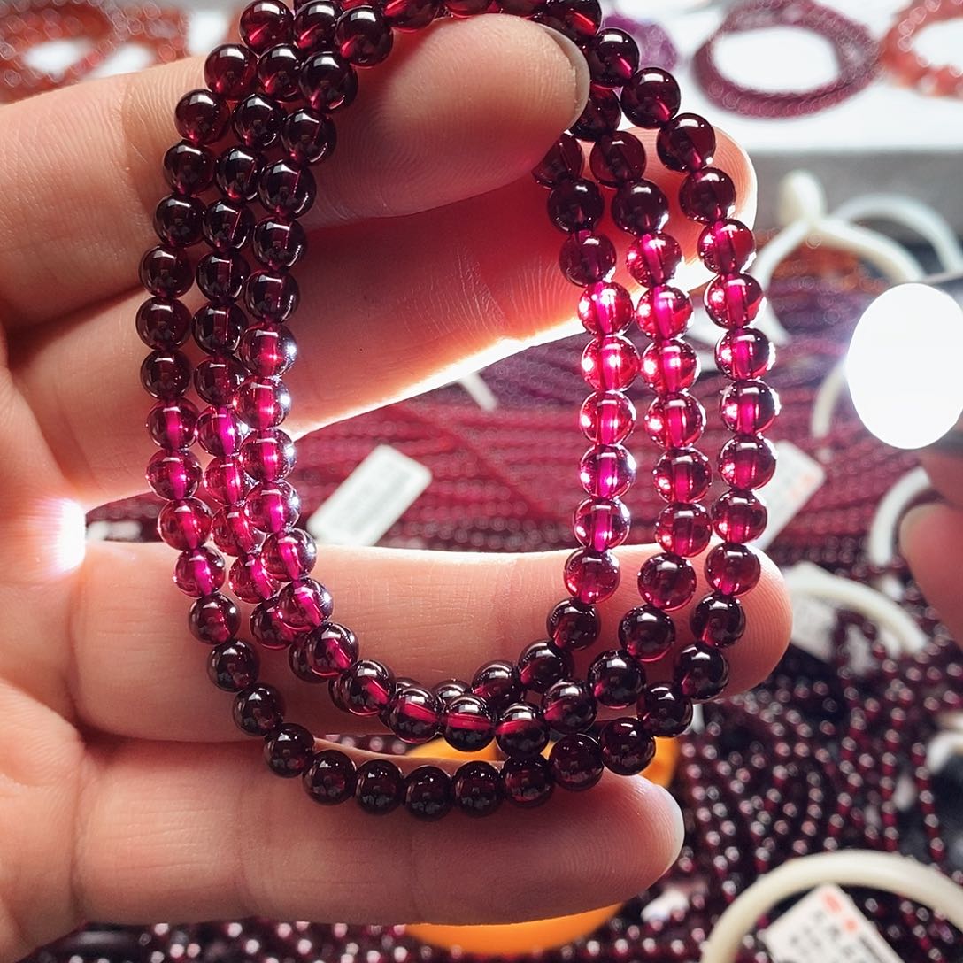 石榴石手链未镶嵌随***∽5.3mm玫红