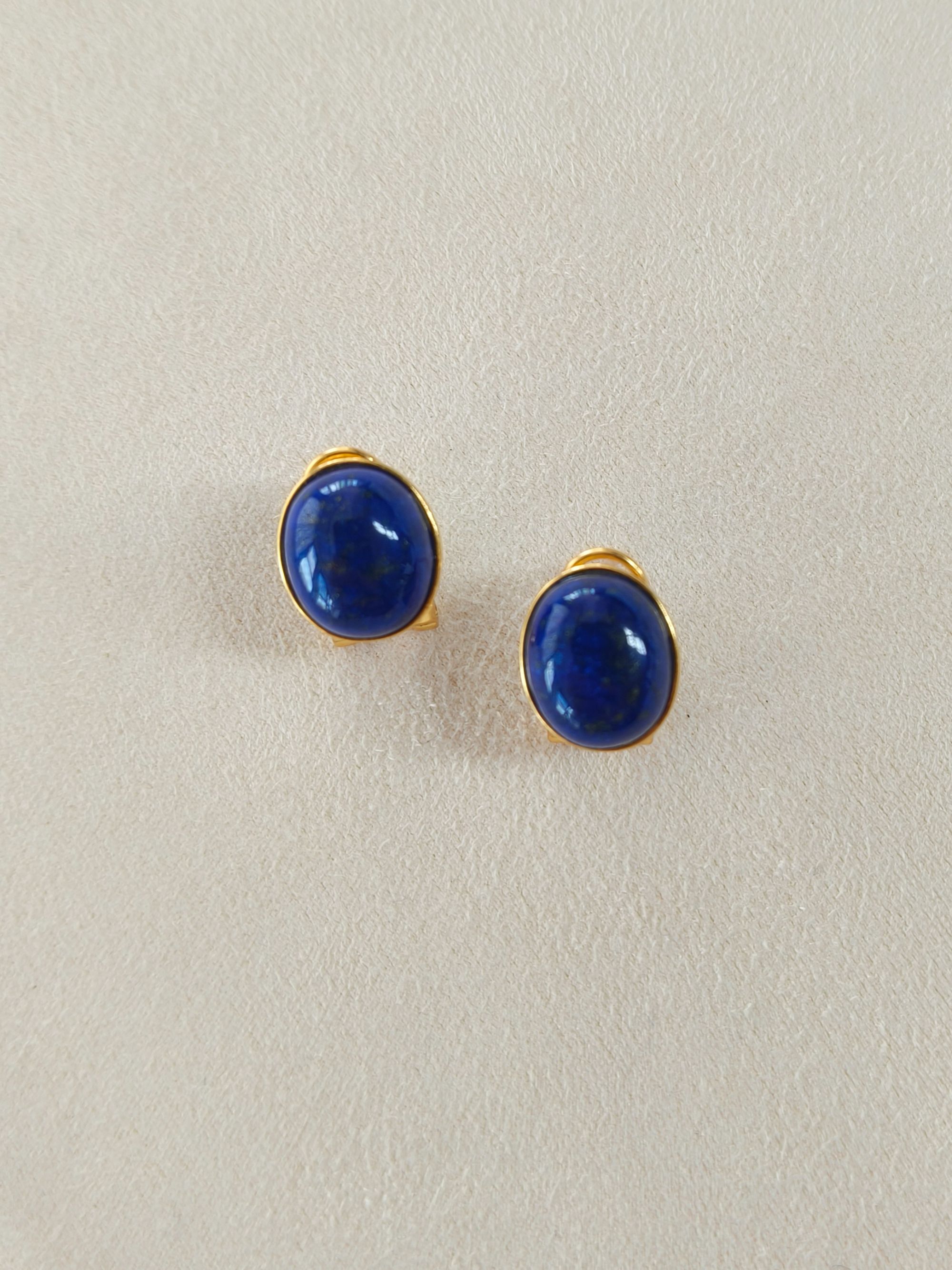 蛋面青金石耳牌925银镶嵌