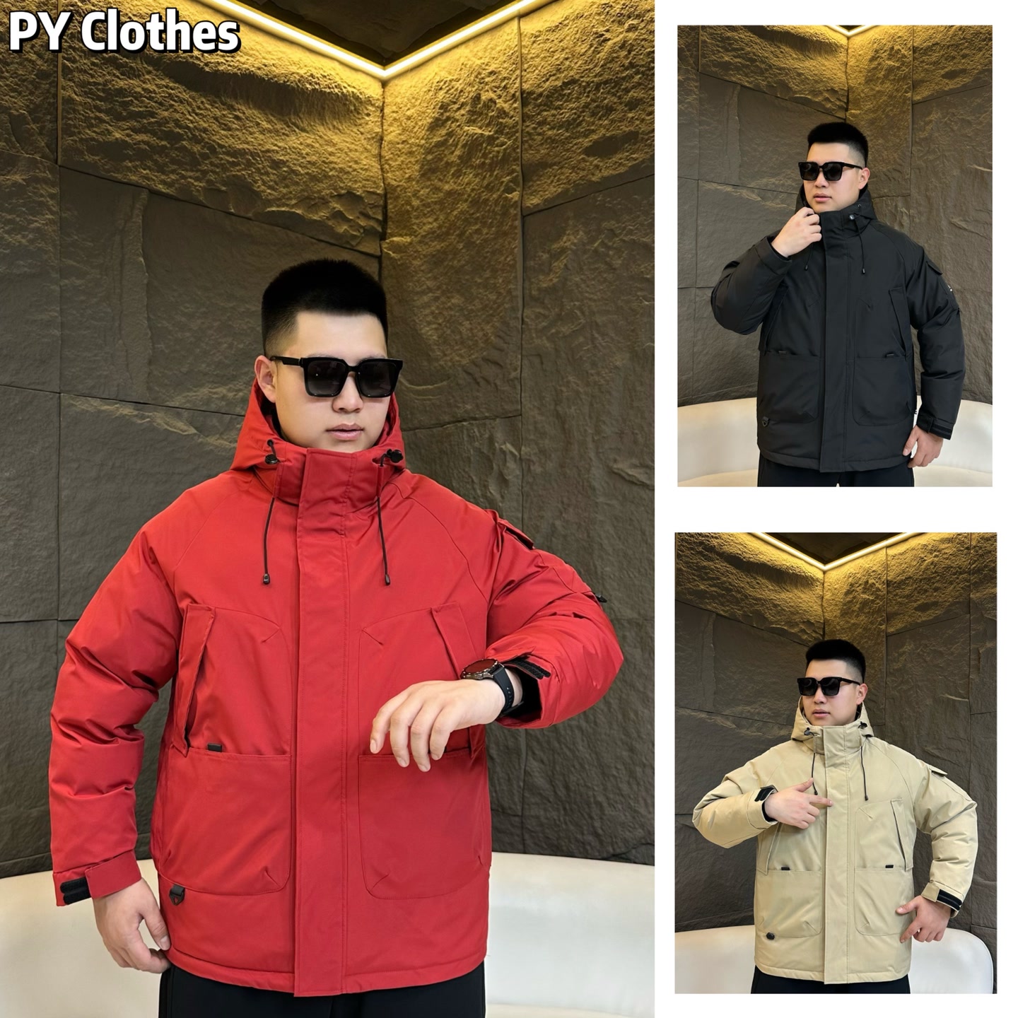 【大棉】胖语大码男装 2025冬季百搭拼接工装风休闲连帽棉服W9803#H