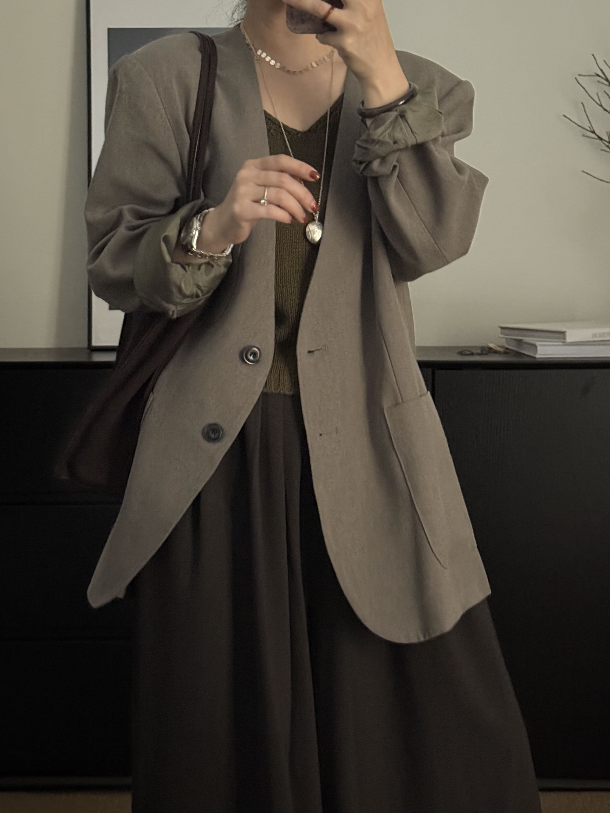 【Z Z.H】定制款韩版小众设计老钱感极简V领长袖棉麻西装