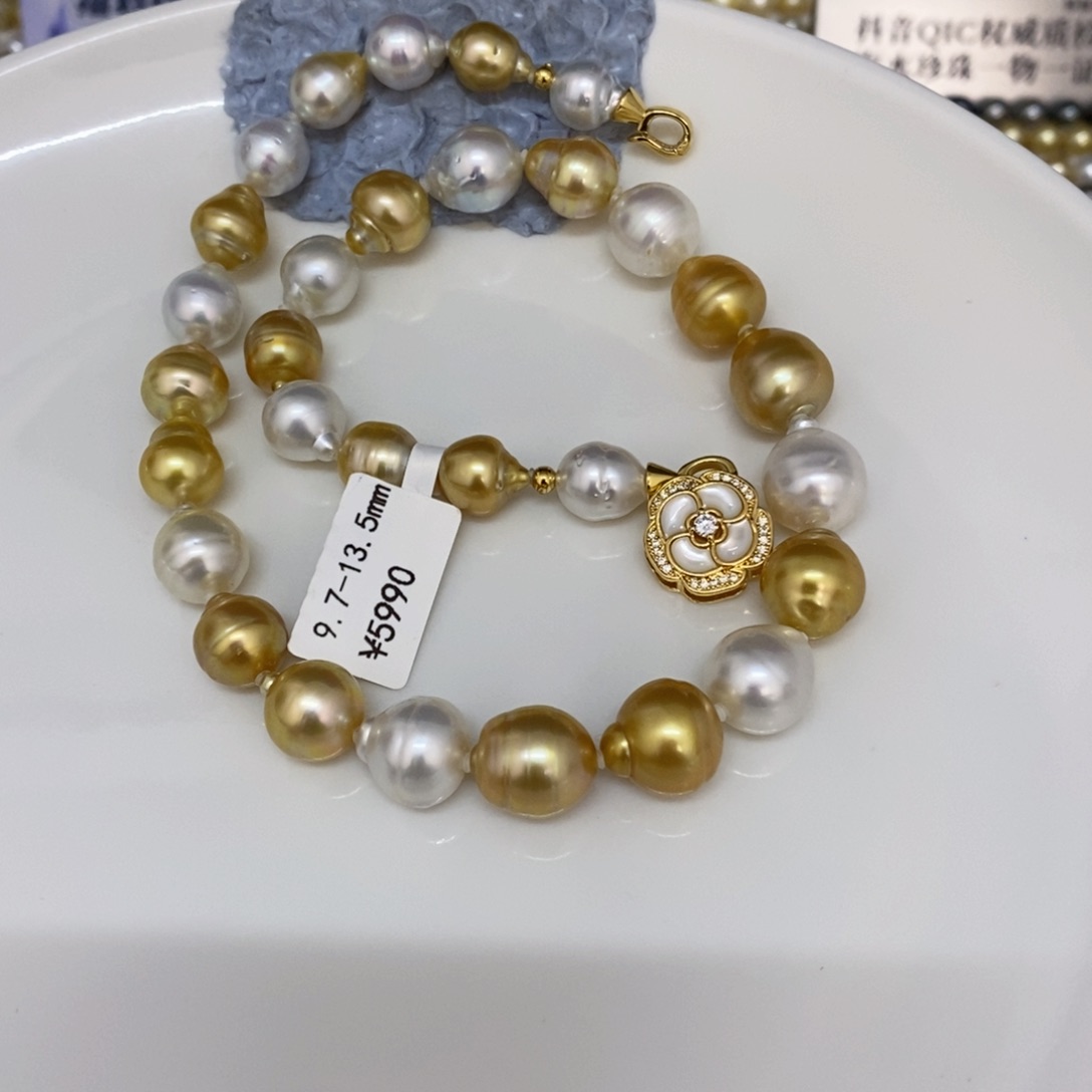 海水珍珠项链未镶嵌玄*白金项链9.7-13.5婷