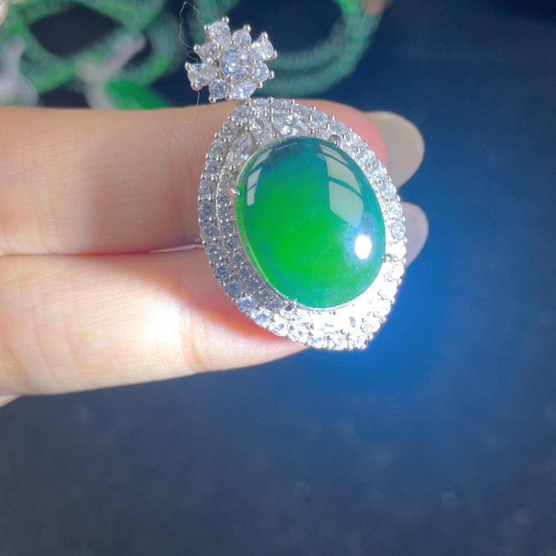 翡翠吊坠(不含链)银S925镶嵌