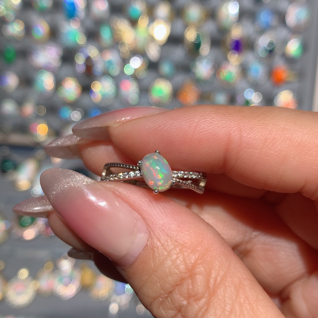 欧泊福利戒指银S925镶嵌