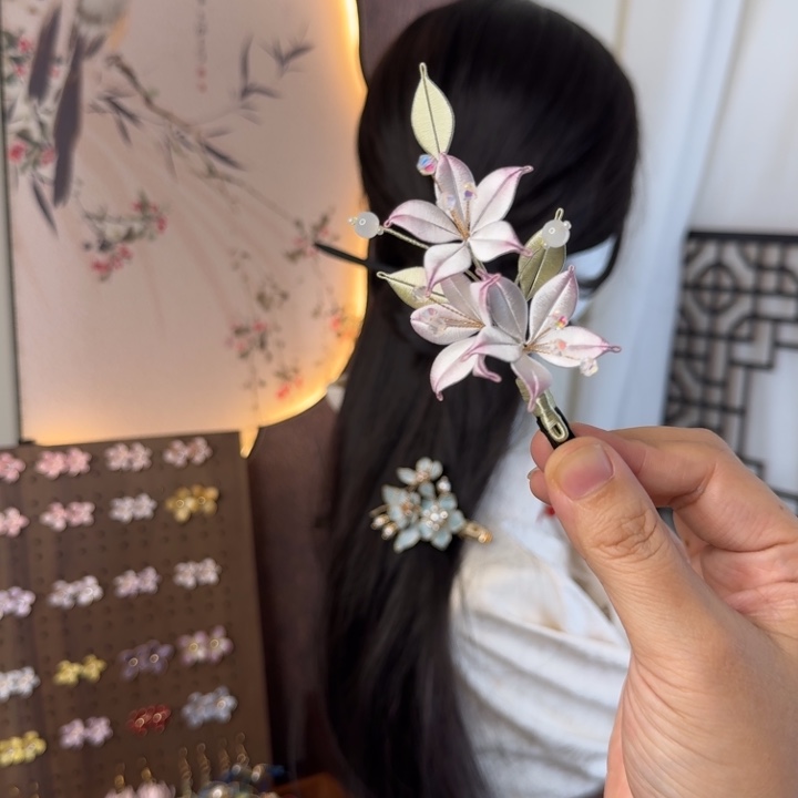 绒花非遗缠花花发夹