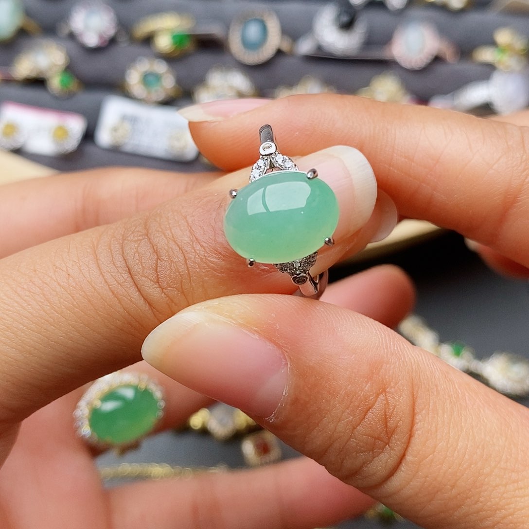 翡翠戒指银S925镶嵌1111111