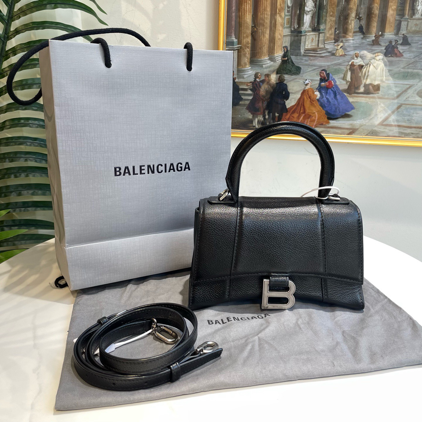 95新 Balenciaga/巴黎世家 御古屋/65319/黑银荔枝牛沙漏 xs