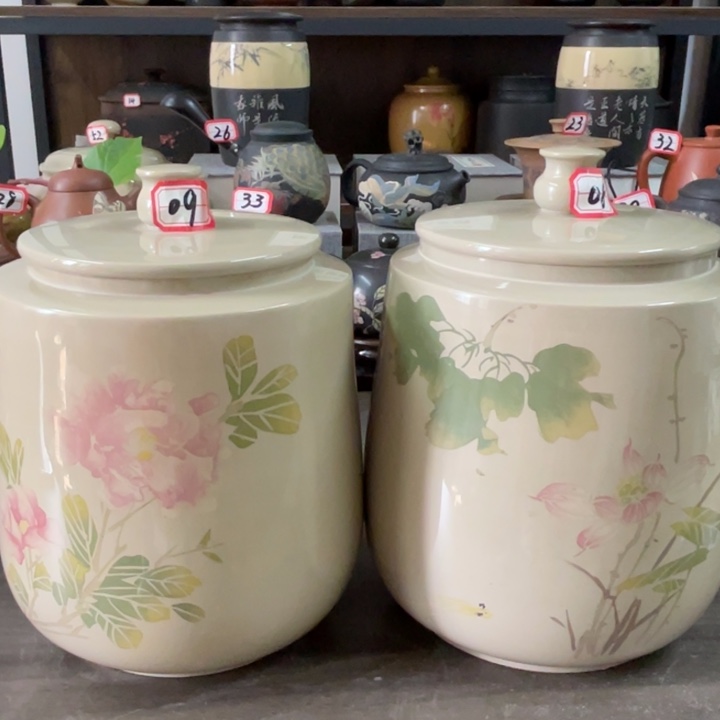 建水紫陶菩****葵白泥亮光散茶罐