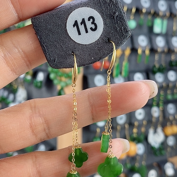 和田玉耳饰18K金镶嵌