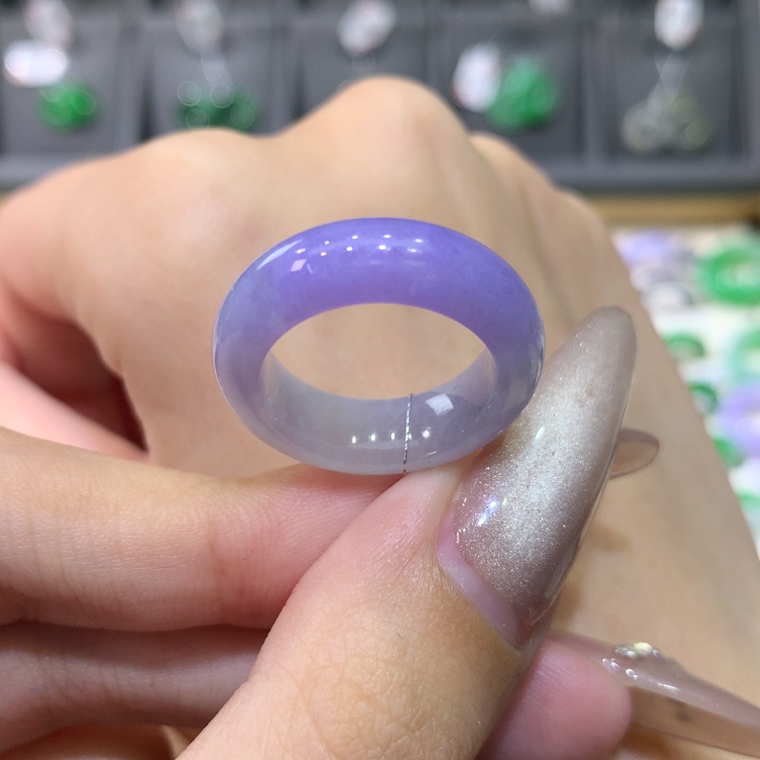 翡翠戒指未镶嵌12-13粉紫