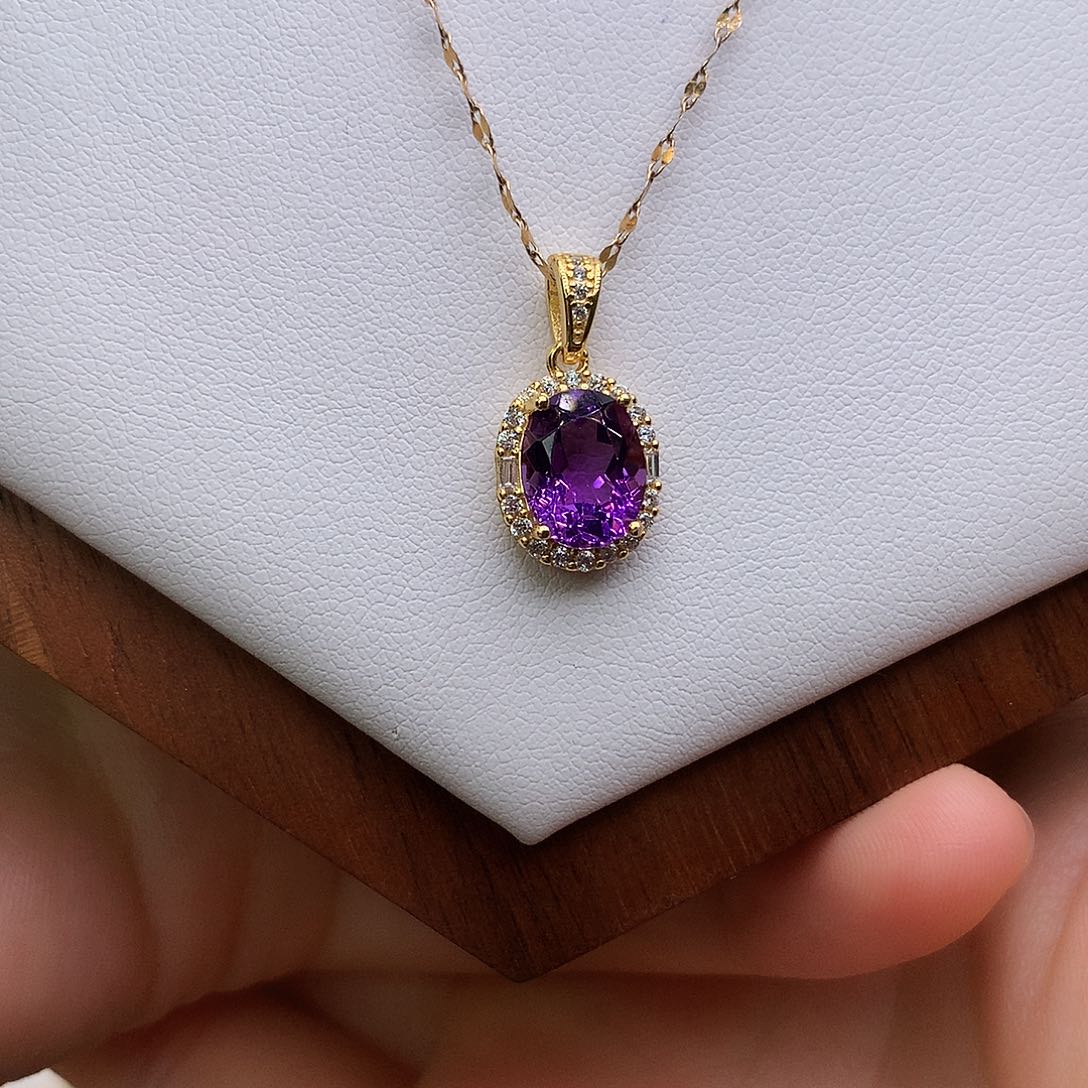 银S925镶嵌紫晶颈饰18-5