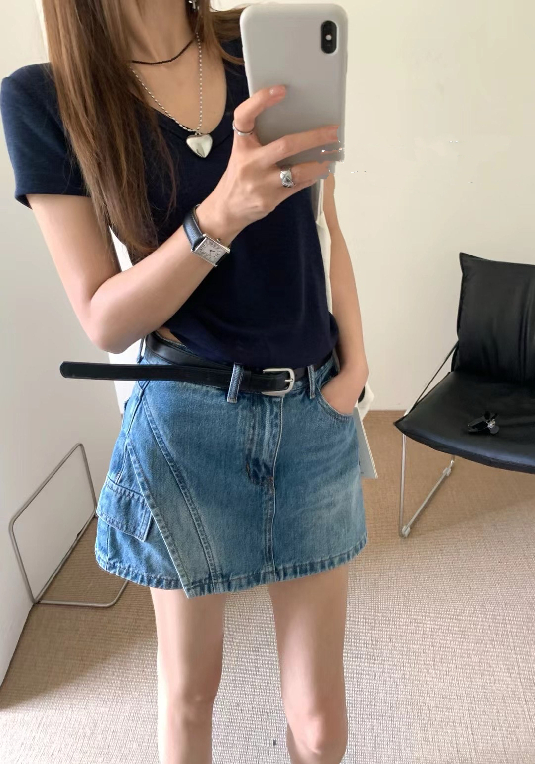 仓美美女装-腰带斜侧线设计款短裙裤（卡码推荐拍大！）