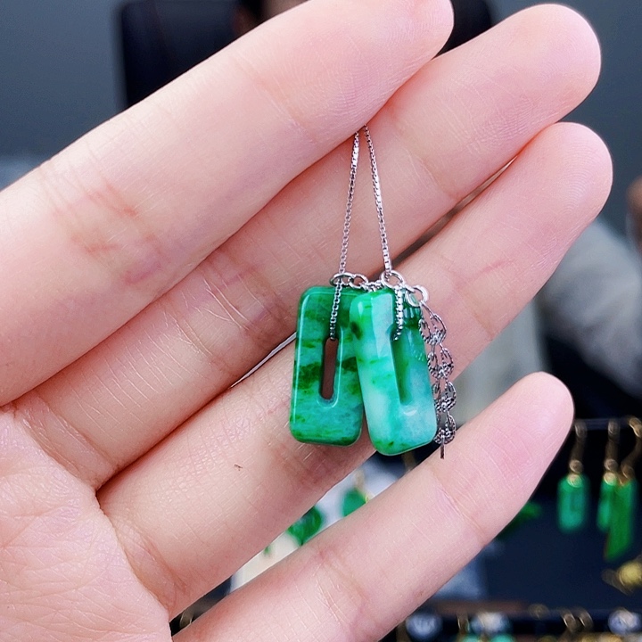 翡翠耳饰银S925镶嵌饰品