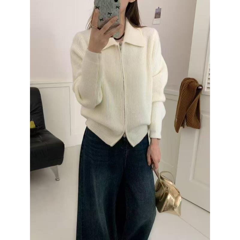 8450号#10261#秋冬纯色休闲百搭翻领拉链毛衣（预）