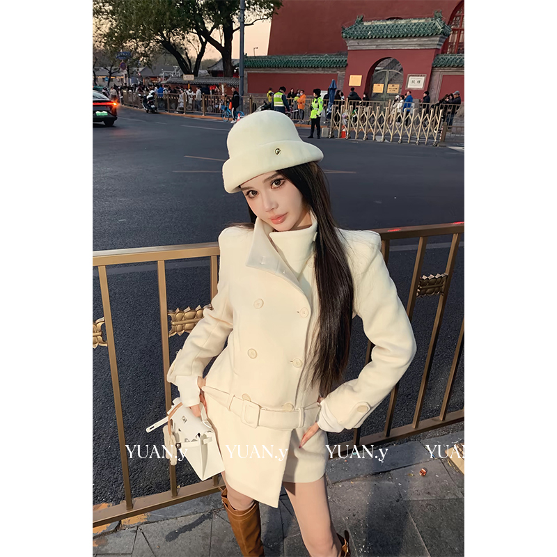 媛媛【ranran】一衣两穿羊毛大衣女秋冬新款宽松毛呢外套上衣#W1002