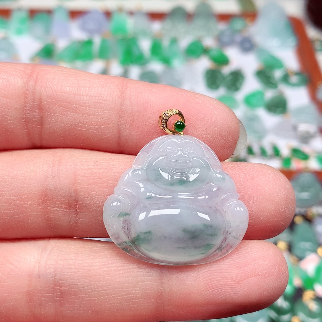 翡翠颈饰18K金镶嵌天然翡翠A货