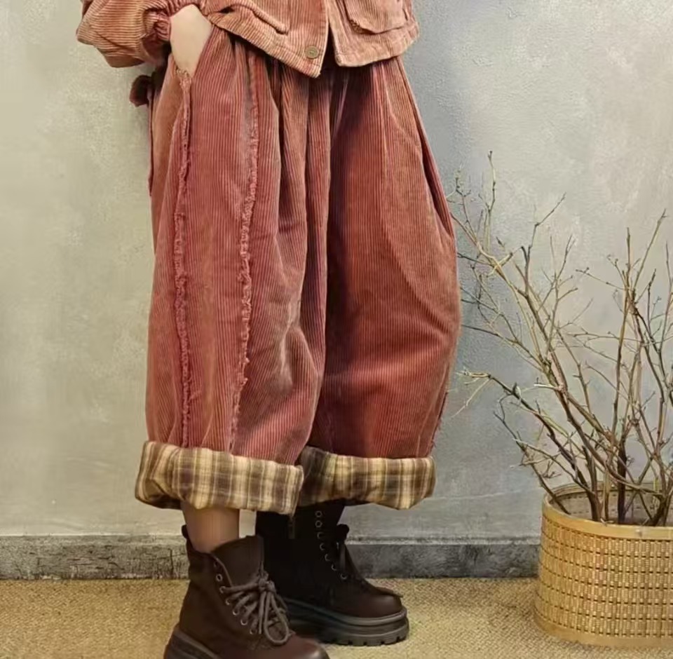 冬款沙洗炒色灯芯绒毛边棉裤腰围68-124臀围140裤长88