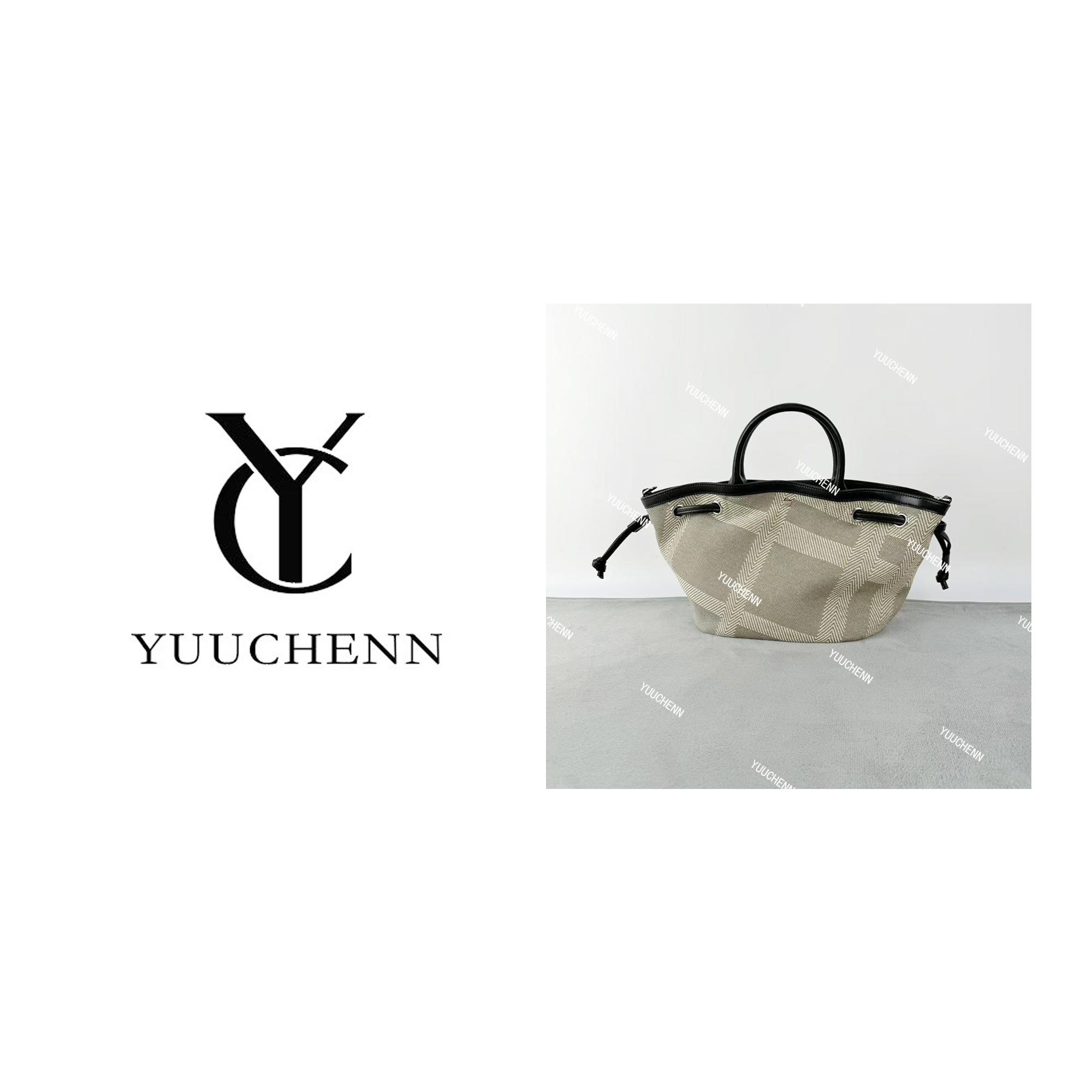YUUCHENN【tote】帆布拼皮17cm原创设计高定真皮包 HH6459