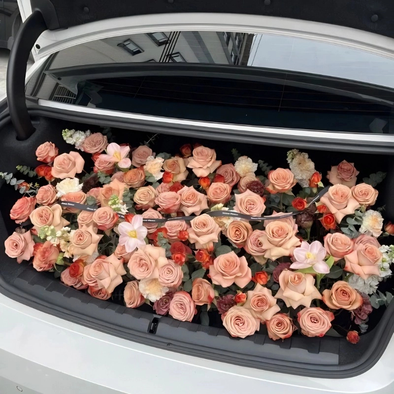 汽车内后备箱鲜花布置玫瑰惊喜浪漫全国同城附近花店生日求婚表白