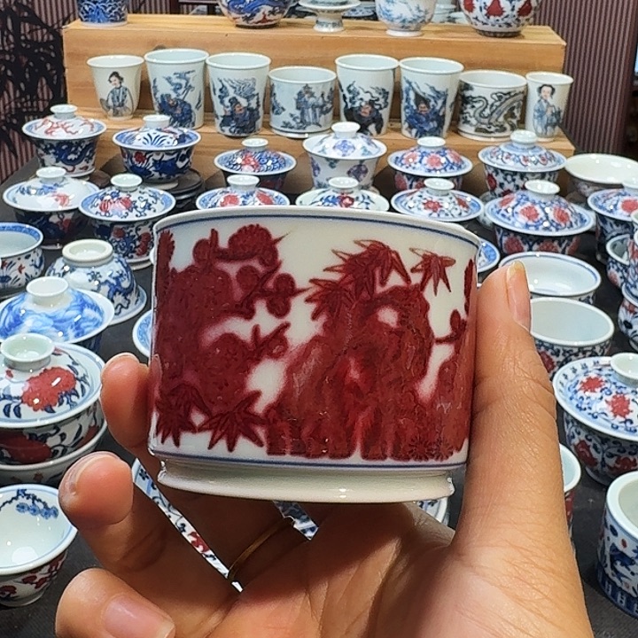 跑***进松竹梅容天杯子手绘原矿