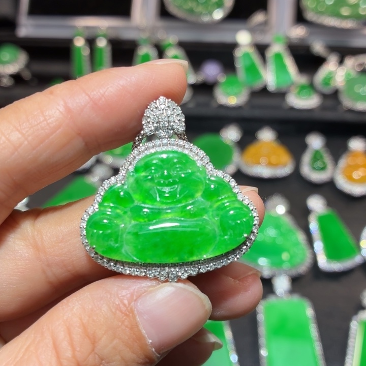 翡翠18K金镶嵌吊坠(不含链)翡翠