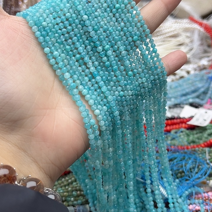 玛瑙/玉髓未镶嵌珠宝半成品一条3mm左右天河石刻面