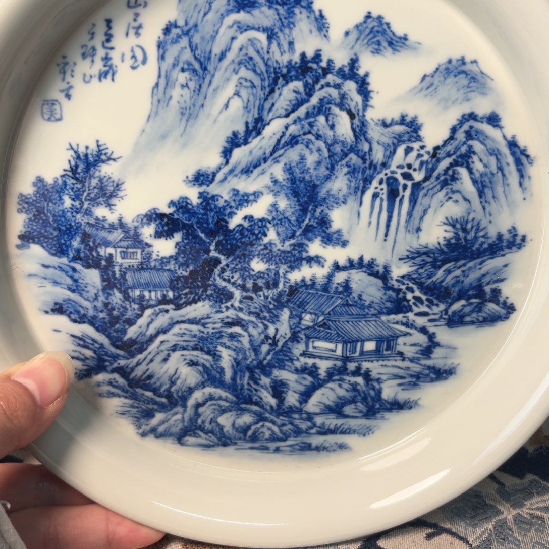 s***g陶柴窑青花瓷山水壶承
