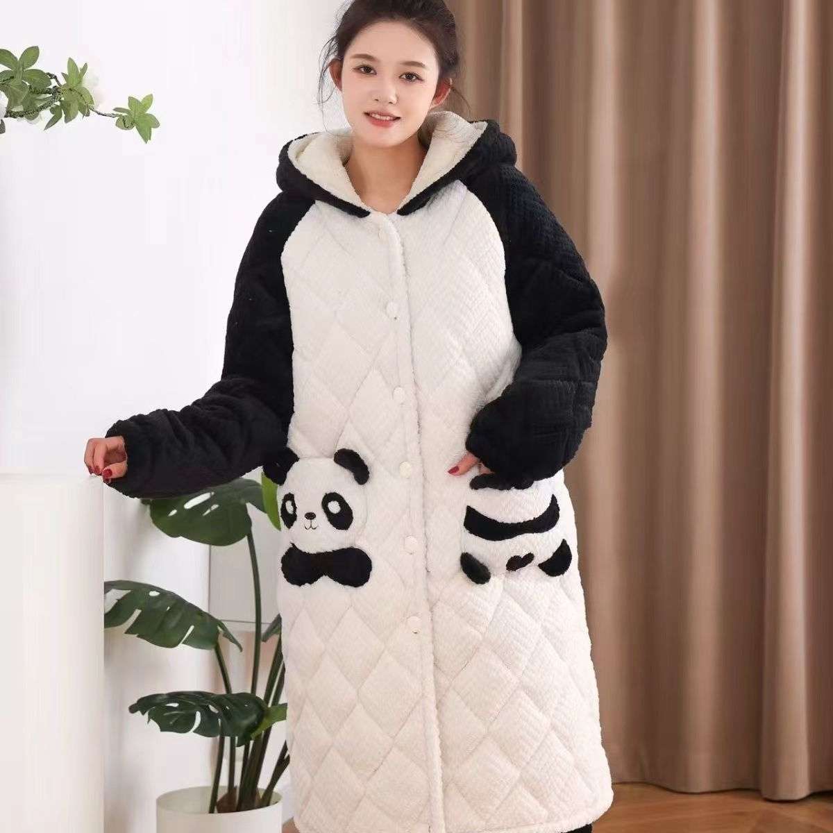 【0239长袍热卖】睡袍长厚款中长裙冬睡衣家居服套装加绒睡袍卡通