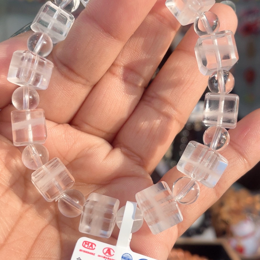 水晶手串未镶嵌天然白幽灵方糖手串9-10mm