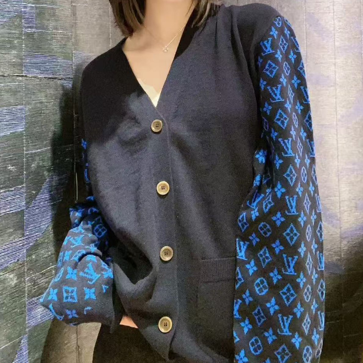 99新 LouisVuitton/路易威登 雨 207408 lv 老花拼接针织开衫 S码